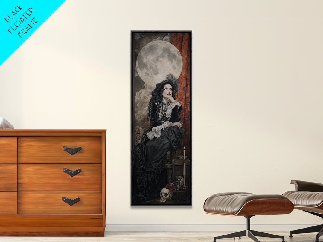The Moonlit Witch, Dark Academia Wall Art, Tall Narrow Wall Art, Canvas Print, Gothic Wall Decor, Halloween Portrait Art
