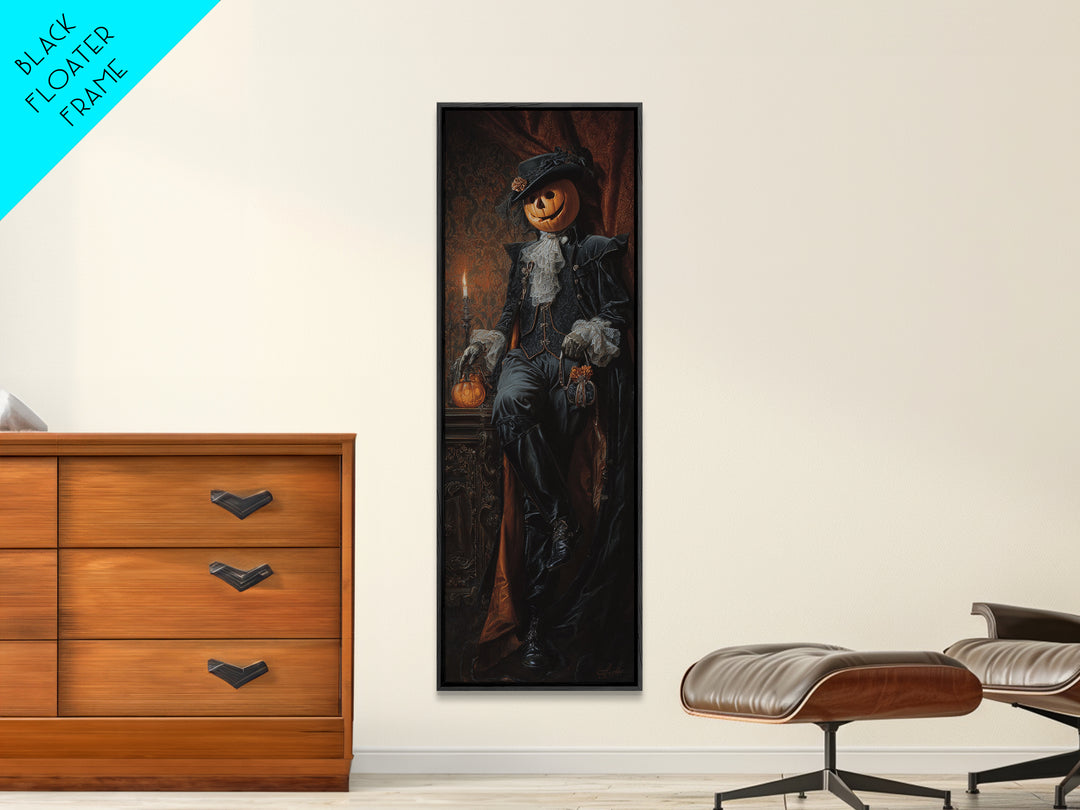 The Headless Horseman, Dark Academia Wall Art, Tall Narrow Wall Art, Framed Canvas Print, Gothic Wall Decor, Halloween Portrait Art
