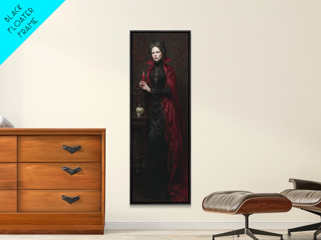 The Crimson Vampire, Antique Gothic Portrait, Tall Narrow Wall Art, Canvas Print, Gothic Wall Decor, Halloween Portrait Art