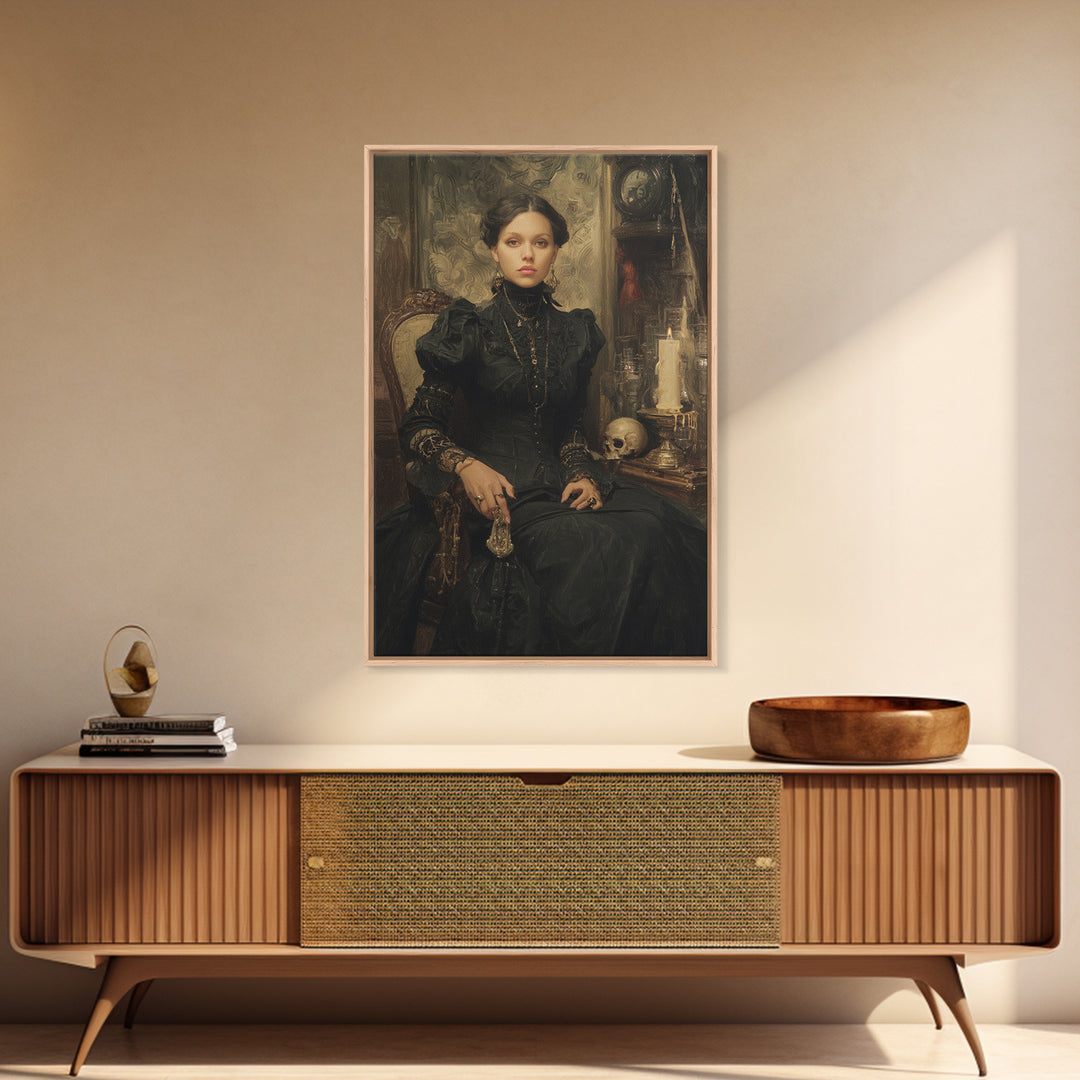 The Stitched Giant, Antique Gothic Portrait, Vertical Wall Art, Framed Canvas Print, Gothic Wall Decor, Halloween Portrait Art