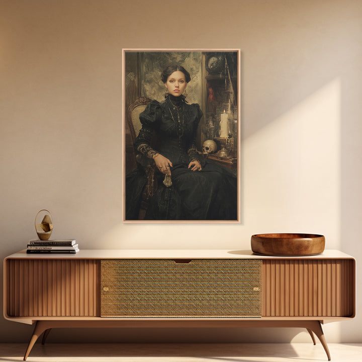 The Stitched Giant, Antique Gothic Portrait, Vertical Wall Art, Framed Canvas Print, Gothic Wall Decor, Halloween Portrait Art