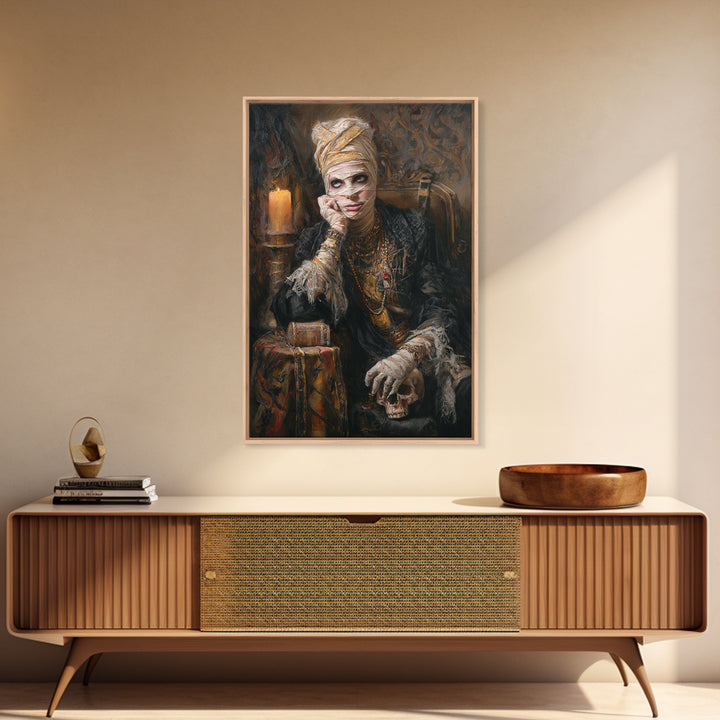 The Mummy Pharaoh, Antique Gothic Portrait, Vertical Wall Art, Framed Canvas Print, Gothic Wall Decor, Halloween Portrait Art