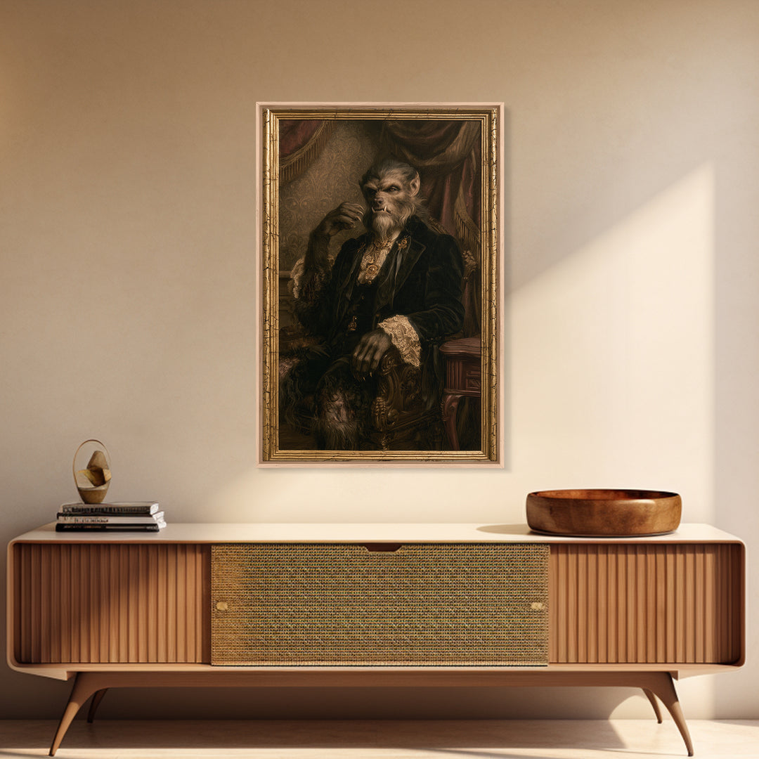 The Moon-Cursed Werewolf, Victorian Horror Portrait, Vertical Wall Art, Canvas Print, Gothic Wall Decor, Halloween Portrait Art