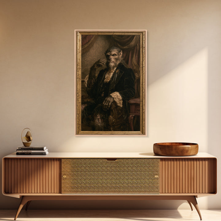 The Moon-Cursed Werewolf, Victorian Horror Portrait, Vertical Wall Art, Canvas Print, Gothic Wall Decor, Halloween Portrait Art