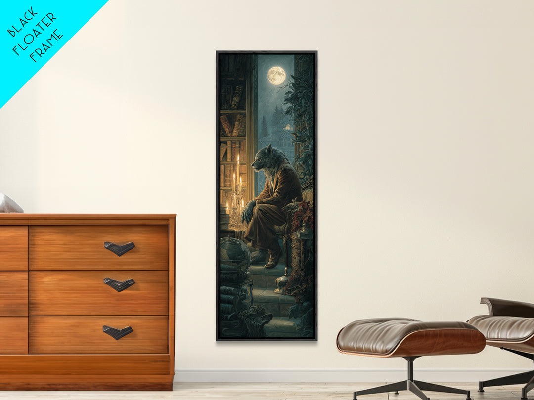 The Moon-Cursed Werewolf, Dark Academia Wall Art, Tall Narrow Wall Art, Framed Canvas Print, Gothic Wall Decor, Halloween Portrait Art