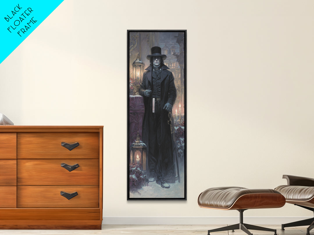 The Sinister Undertaker, Antique Gothic Portrait, Tall Narrow Wall Art, Framed Canvas Print, Gothic Wall Decor, Halloween Portrait Art