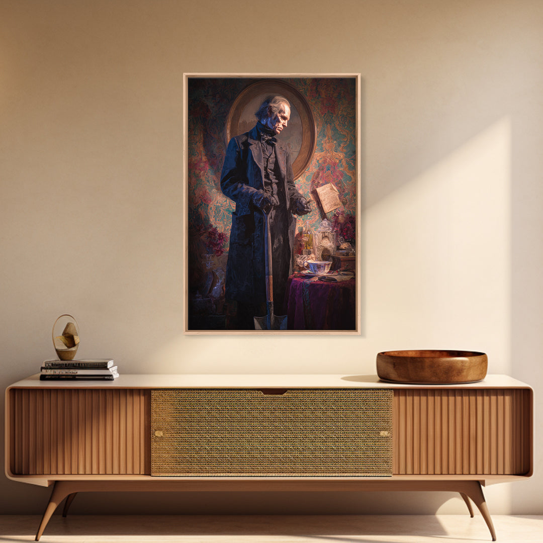 The Lantern Gravedigger, Antique Gothic Portrait, Vertical Wall Art, Canvas Print, Gothic Wall Decor, Halloween Portrait Art