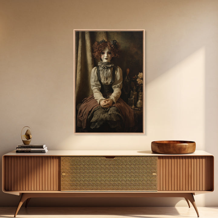 The Haunted Porcelain Doll, Victorian Gothic Art, Vertical Wall Art, Canvas Print, Gothic Wall Decor, Halloween Portrait Art