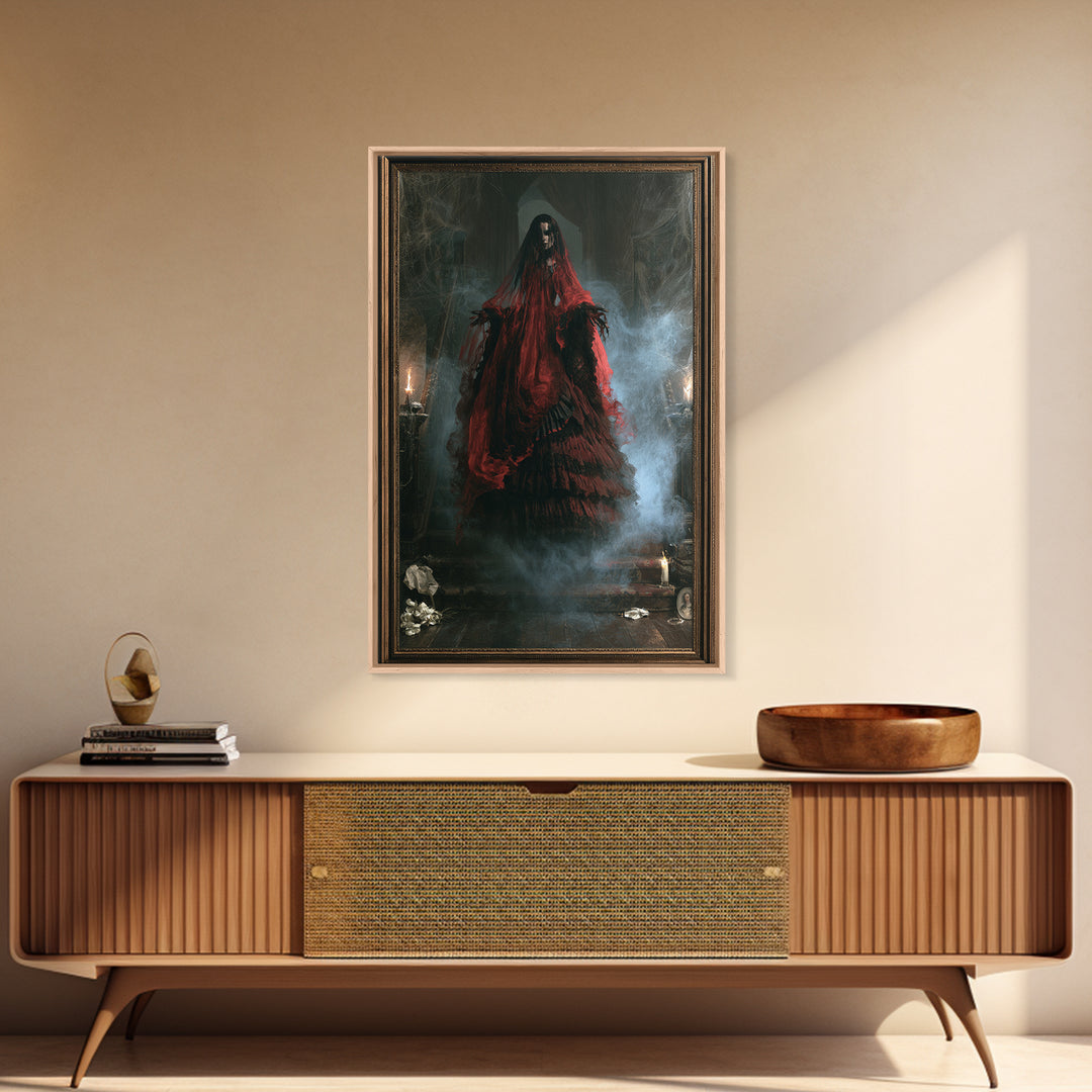 The Tattered Wraith, Victorian Gothic Art, Vertical Wall Art, Framed Canvas Print, Gothic Wall Decor, Halloween Portrait Art