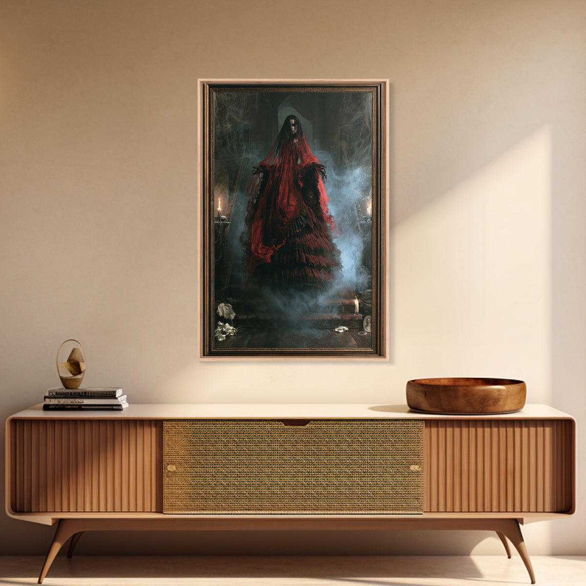 The Tattered Wraith, Victorian Gothic Art, Vertical Wall Art, Framed Canvas Print, Gothic Wall Decor, Halloween Portrait Art
