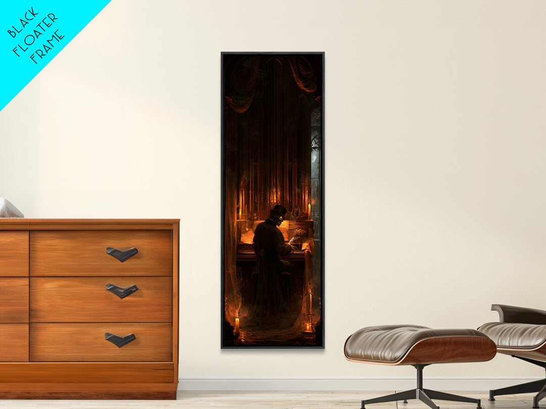 The Phantom Organist, Victorian Gothic Art, Tall Narrow Wall Art, Canvas Print, Gothic Wall Decor, Halloween Portrait Art