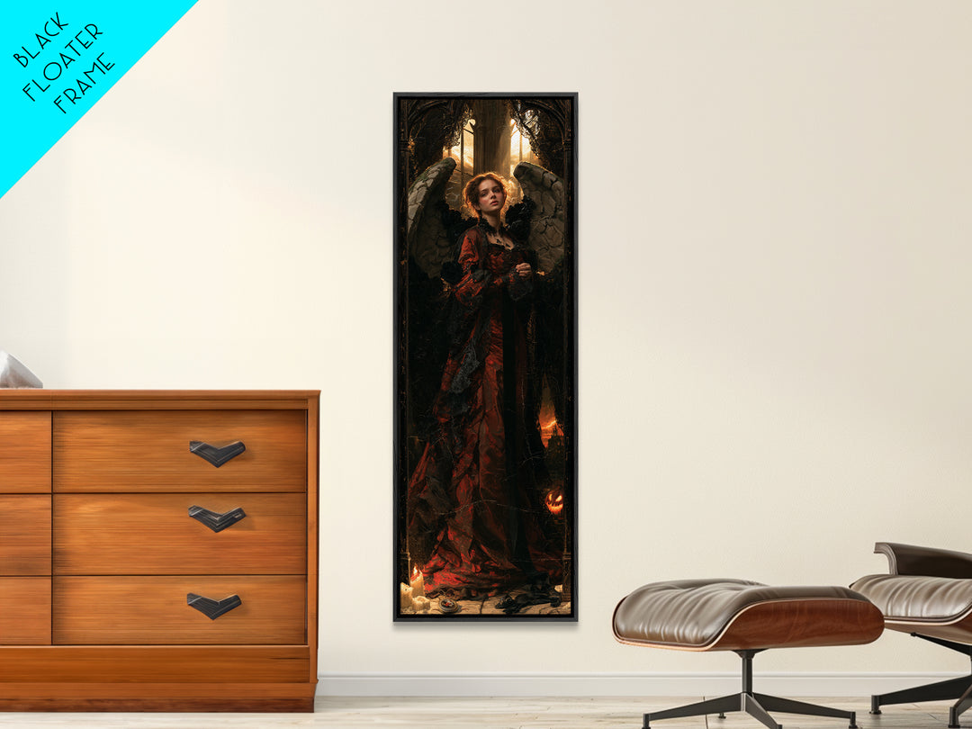 The Weeping Cemetery Angel, Macabre Victorian Decor, Tall Narrow Wall Art, Framed Canvas Print, Gothic Wall Decor, Halloween Portrait Art