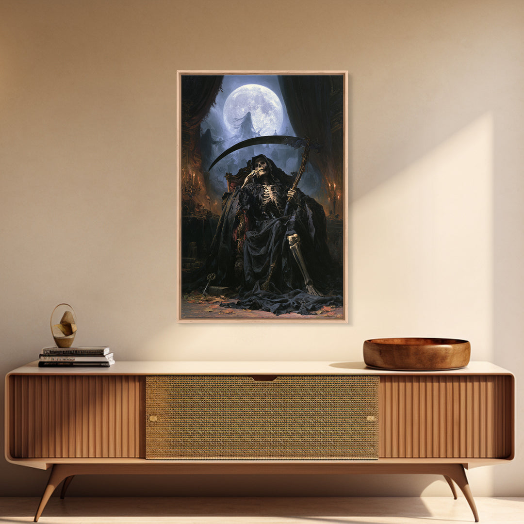 The Fog-Bound Reaper, Victorian Horror Portrait, Vertical Wall Art, Framed Canvas Print, Gothic Wall Decor, Halloween Portrait Art