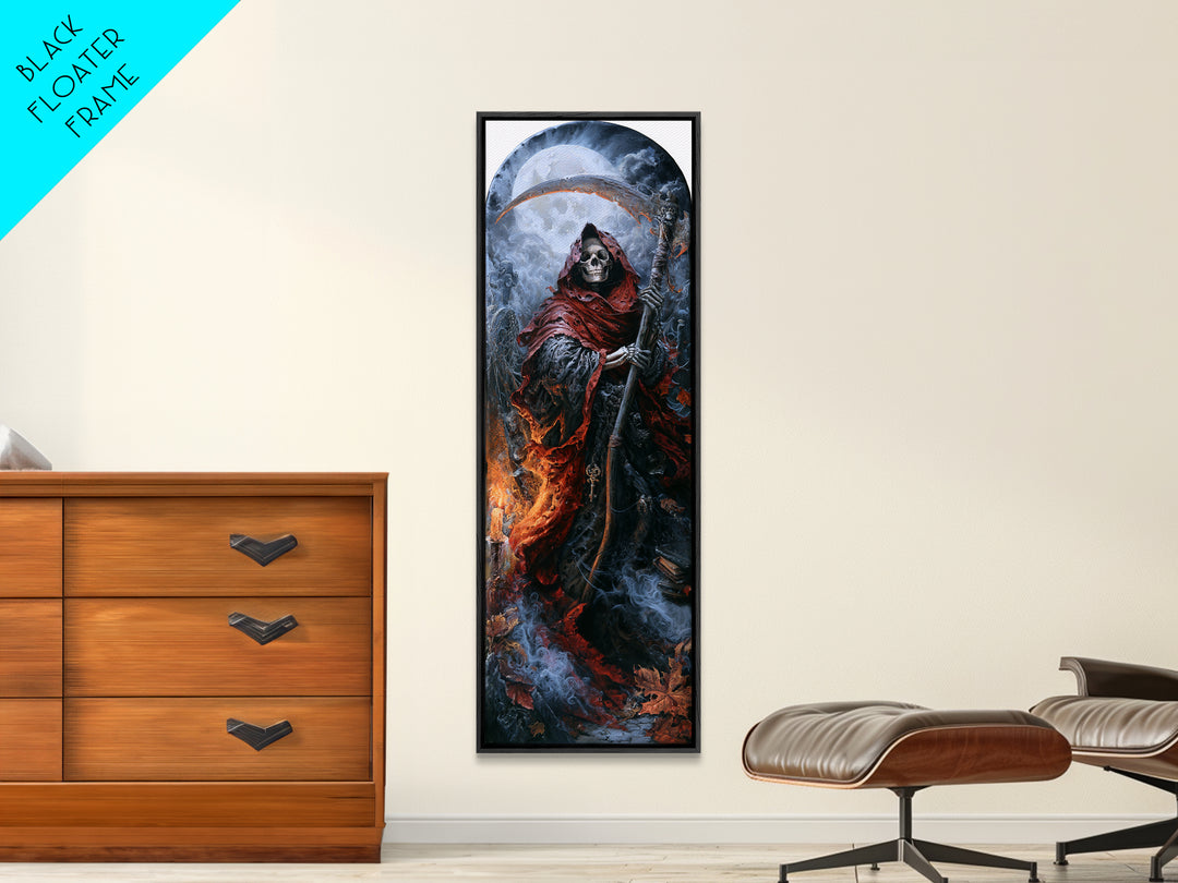 The Fog-Bound Reaper, Victorian Horror Portrait, Tall Narrow Wall Art, Framed Canvas Print, Gothic Wall Decor, Halloween Portrait Art