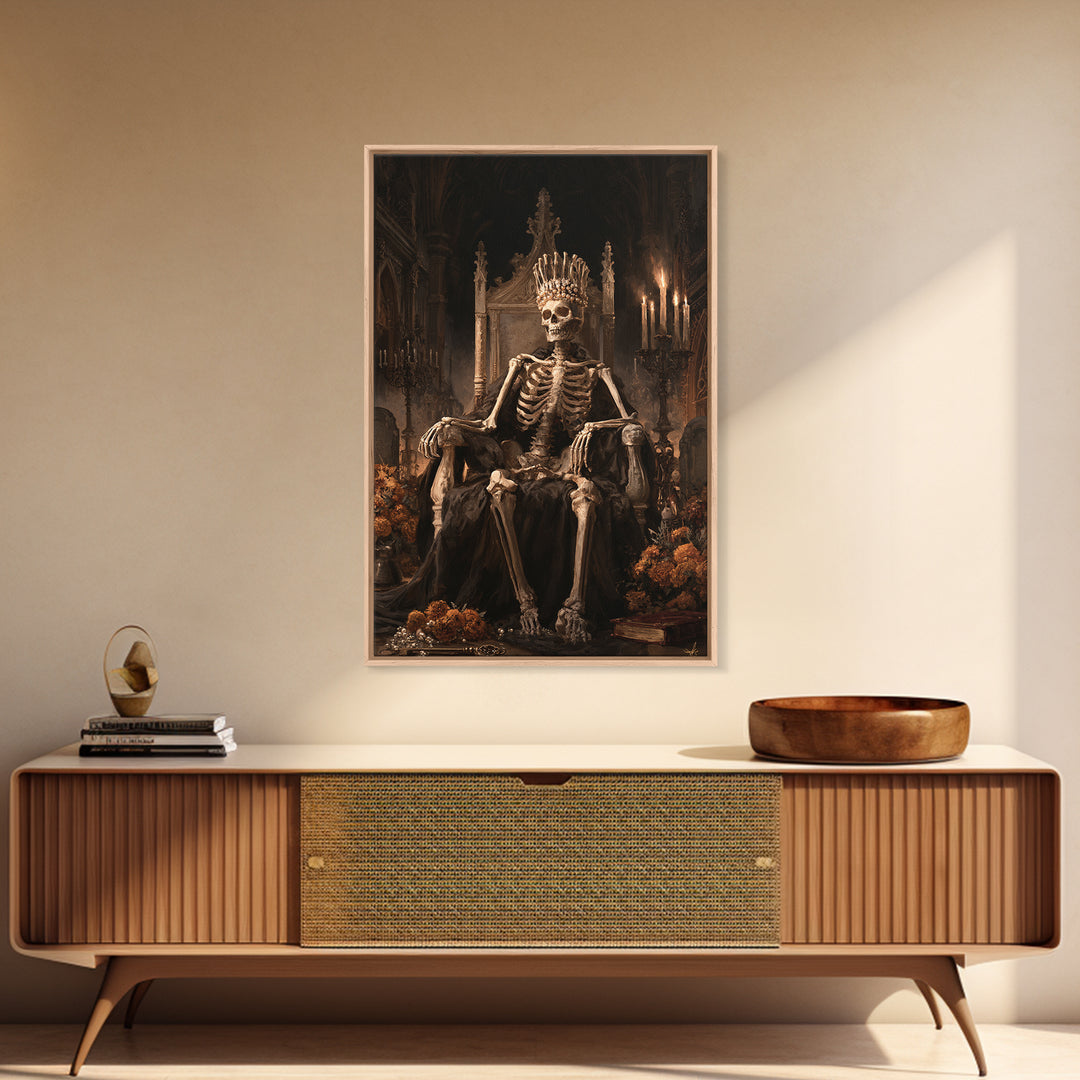 The Bone Queen, Antique Gothic Portrait, Vertical Wall Art, Framed Canvas Print, Gothic Wall Decor, Halloween Portrait Art