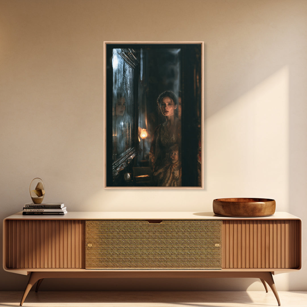 The Mirror Spirit, Dark Academia Wall Art, Vertical Wall Art, Canvas Print, Gothic Wall Decor, Halloween Portrait Art, Halloween Wall Art