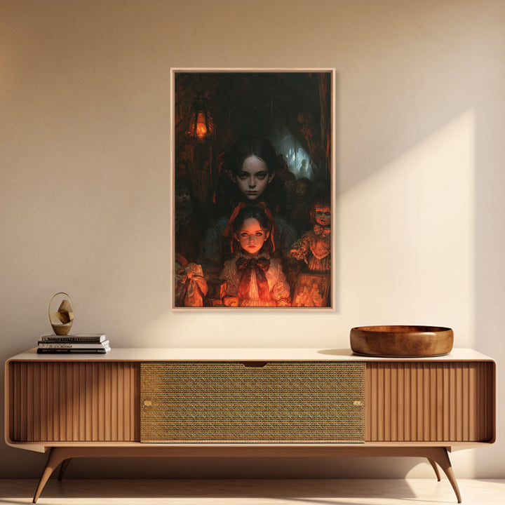 The Attic Whisperer, Victorian Horror Portrait, Vertical Wall Art, Canvas Print, Gothic Wall Decor, Halloween Portrait Art