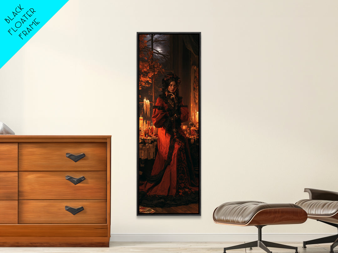 The Velvet Moth Witch, Victorian Horror Portrait, Tall Narrow Wall Art, Canvas Print, Gothic Wall Decor, Halloween Portrait Art