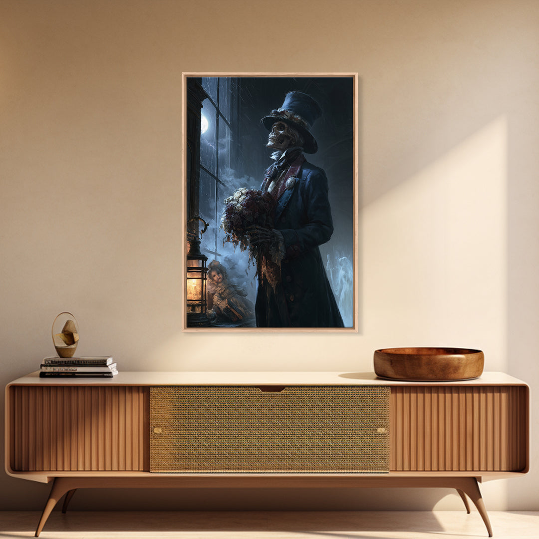 The Ghostly Groom, Macabre Victorian Decor, Vertical Wall Art, Framed Canvas Print, Gothic Wall Decor, Halloween Portrait Art
