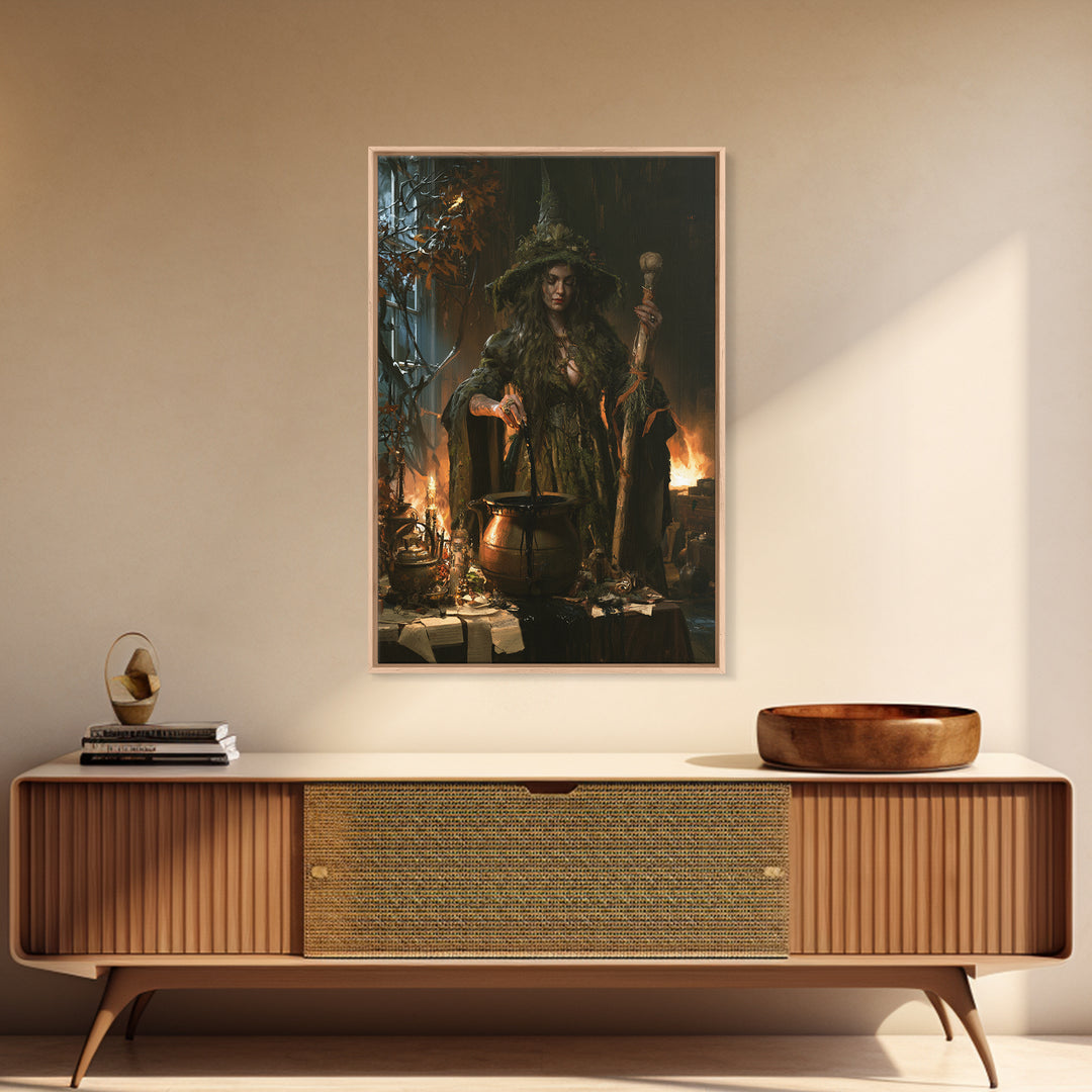 The Swamp Witch, Dark Academia Wall Art, Vertical Wall Art, Canvas Print, Gothic Wall Decor, Halloween Portrait Art, Collectible Wall Decor