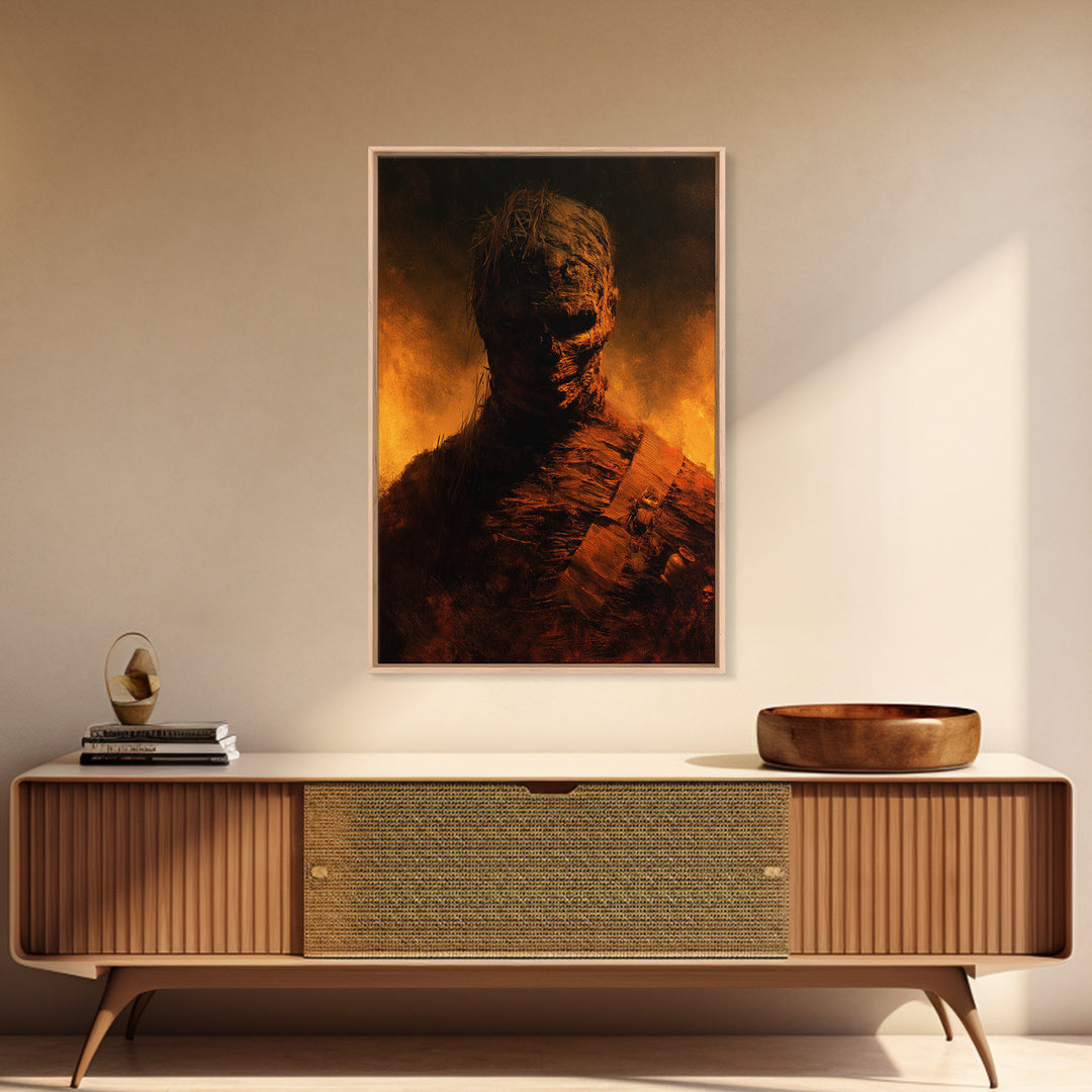 The Bog Mummy, Antique Gothic Portrait, Vertical Wall Art, Framed Canvas Print, Gothic Wall Decor, Halloween Portrait Art