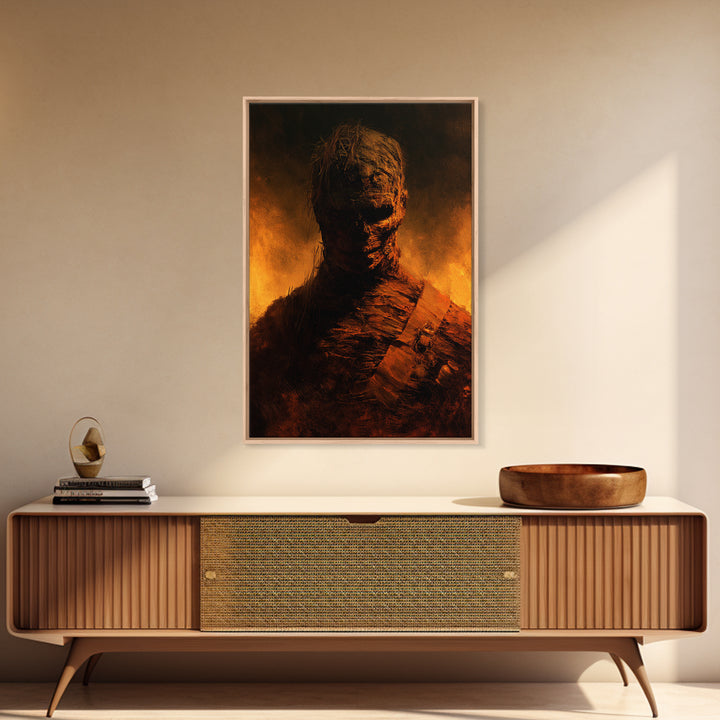 The Bog Mummy, Antique Gothic Portrait, Vertical Wall Art, Framed Canvas Print, Gothic Wall Decor, Halloween Portrait Art