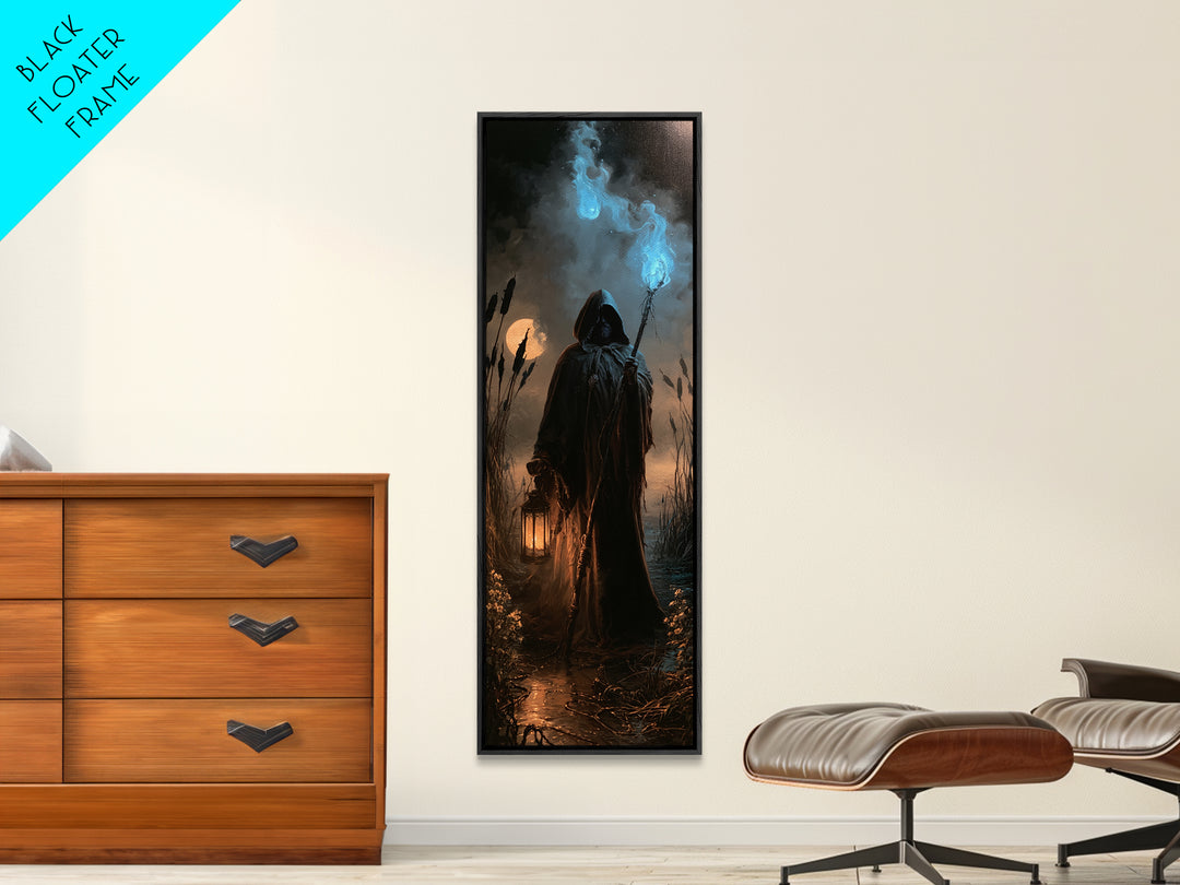 The Will-O'-The-Wisp Shepherd, Antique Gothic Portrait, Tall Narrow Wall Art, Canvas Print, Gothic Wall Decor, Halloween Portrait Art
