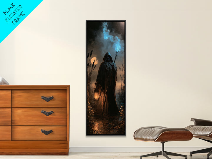 The Will-O'-The-Wisp Shepherd, Antique Gothic Portrait, Tall Narrow Wall Art, Canvas Print, Gothic Wall Decor, Halloween Portrait Art