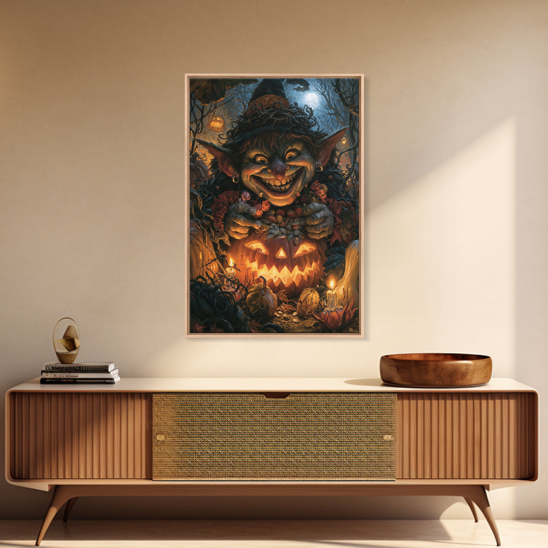 The Pumpkin Patch Goblin, Dark Academia Wall Art, Vertical Wall Art, Canvas Print, Gothic Wall Decor, Halloween Portrait Art