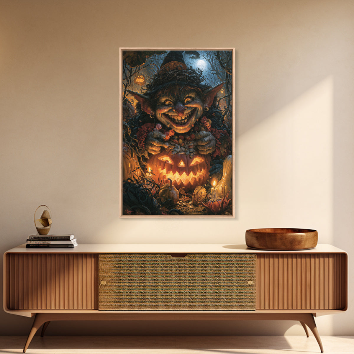 The Pumpkin Patch Goblin, Dark Academia Wall Art, Vertical Wall Art, Canvas Print, Gothic Wall Decor, Halloween Portrait Art