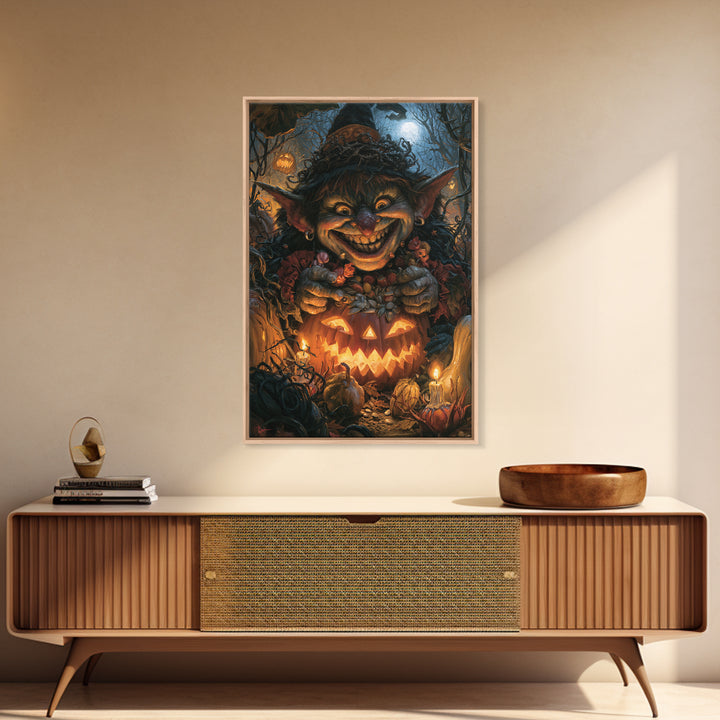 The Pumpkin Patch Goblin, Dark Academia Wall Art, Vertical Wall Art, Canvas Print, Gothic Wall Decor, Halloween Portrait Art