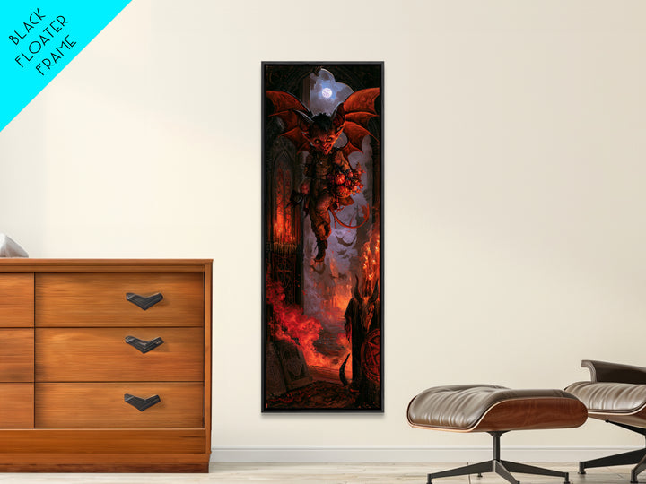 The Bat-Winged Imp, Macabre Victorian Decor, Tall Narrow Wall Art, Canvas Print, Gothic Wall Decor, Halloween Portrait Art