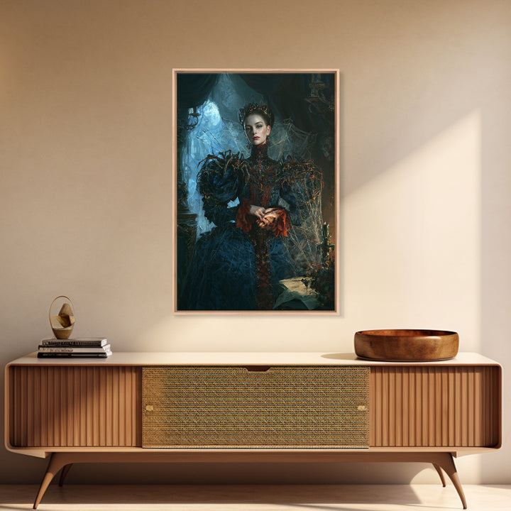 The Spider Queen, Antique Gothic Portrait, Vertical Wall Art, Framed Canvas Print, Gothic Wall Decor, Halloween Portrait Art