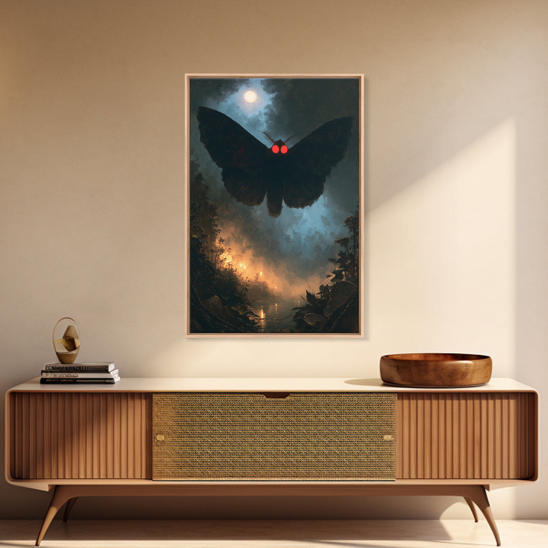 The Red-Eyed Moth Creature, Victorian Gothic Art, Vertical Wall Art, Framed Canvas Print, Gothic Wall Decor, Halloween Portrait Art