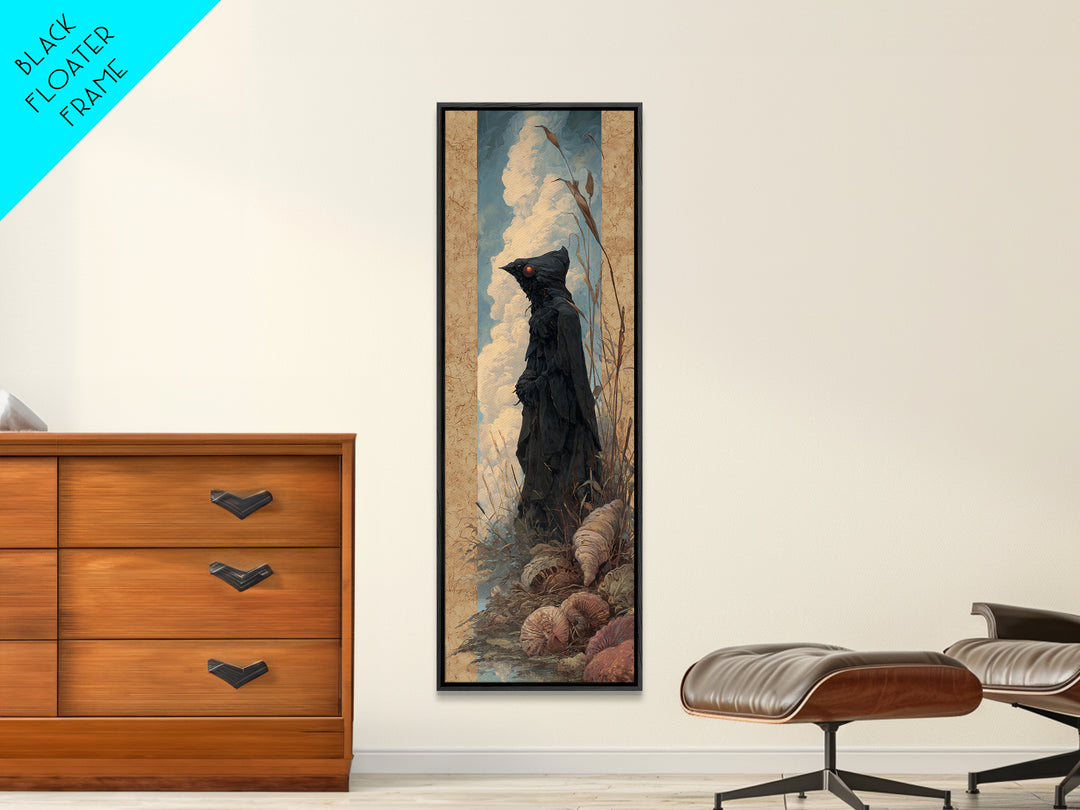 The Red-Eyed Moth Creature, Dark Academia Wall Art, Tall Narrow Wall Art, Canvas Print, Gothic Wall Decor, Halloween Portrait Art