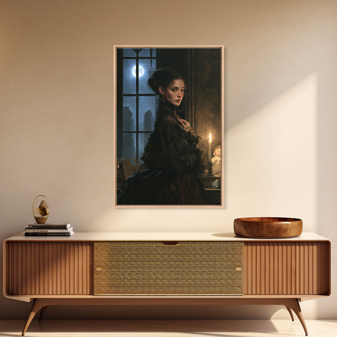 The Stone-Circle Spirit, Antique Gothic Portrait, Vertical Wall Art, Framed Canvas Print, Gothic Wall Decor, Halloween Portrait Art