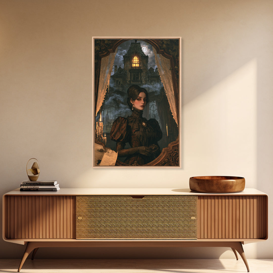 The Haunted Manor, Victorian Gothic Art, Vertical Wall Art, Canvas Print, Gothic Wall Decor, Halloween Portrait Art, Seasonal Home Decor