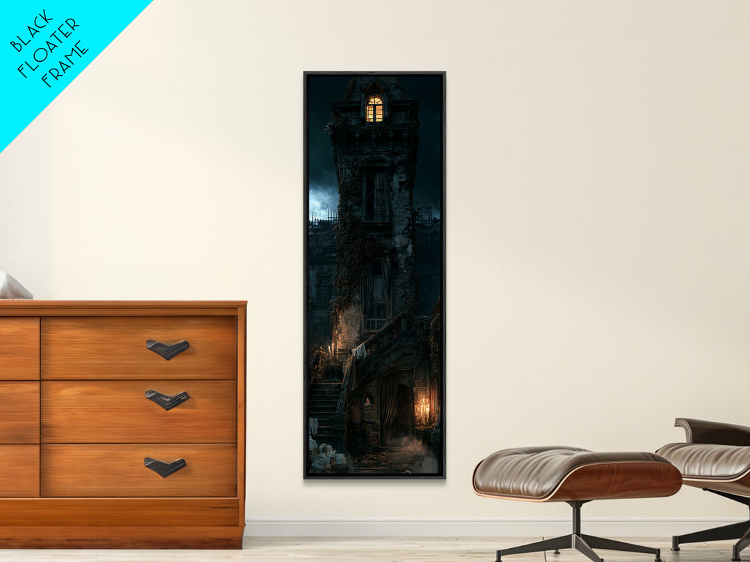 The Haunted Manor, Macabre Victorian Decor, Tall Narrow Wall Art, Canvas Print, Gothic Wall Decor, Halloween Portrait Art