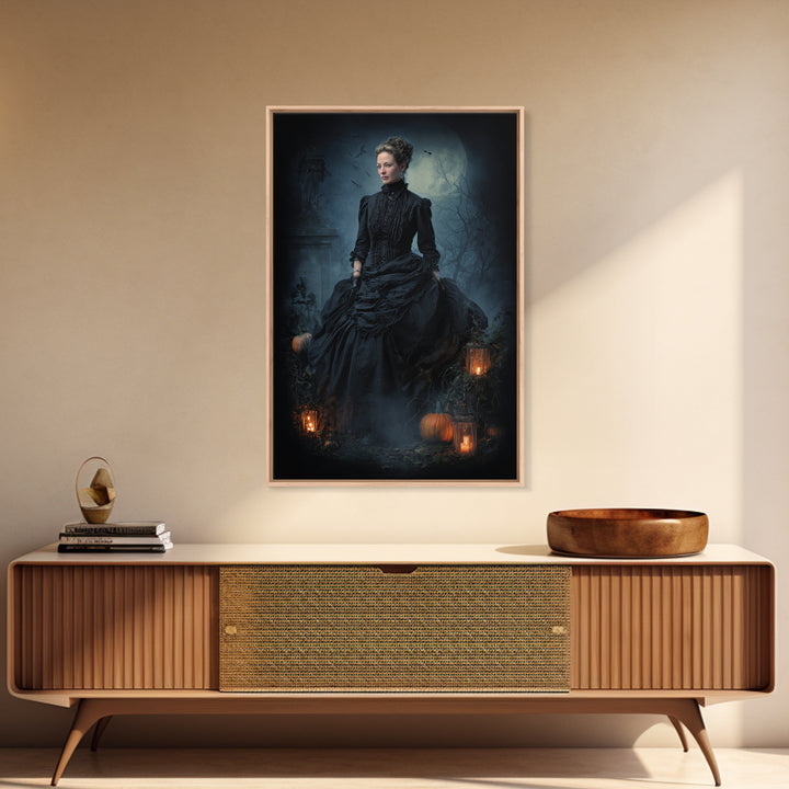 The Moonlit Cemetery, Victorian Gothic Art, Vertical Wall Art, Framed Canvas Print, Gothic Wall Decor, Halloween Portrait Art
