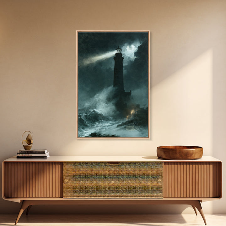 The Cursed Lighthouse, Macabre Victorian Decor, Vertical Wall Art, Framed Canvas Print, Gothic Wall Decor, Halloween Portrait Art