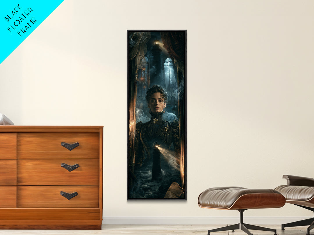 The Cursed Lighthouse, Antique Gothic Portrait, Tall Narrow Wall Art, Framed Canvas Print, Gothic Wall Decor, Halloween Portrait Art