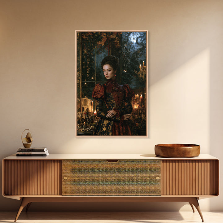 The Witch'S Forest, Antique Gothic Portrait, Vertical Wall Art, Framed Canvas Print, Gothic Wall Decor, Halloween Portrait Art