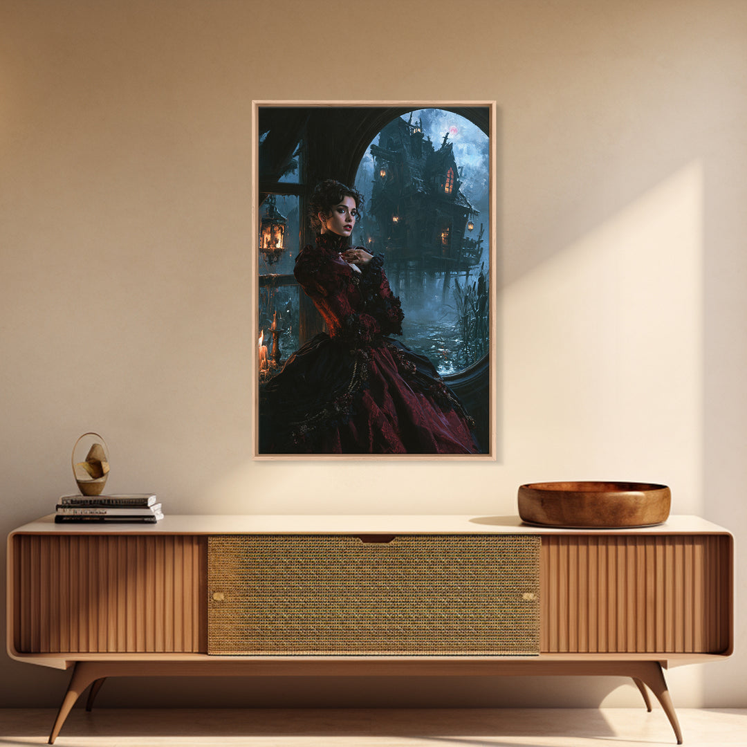The Foggy Swamp Shack, Victorian Gothic Art, Vertical Wall Art, Canvas Print, Gothic Wall Decor, Halloween Portrait Art