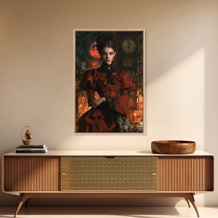 The Midnight Antique Shop, Dark Academia Wall Art, Vertical Wall Art, Framed Canvas Print, Gothic Wall Decor, Halloween Portrait Art