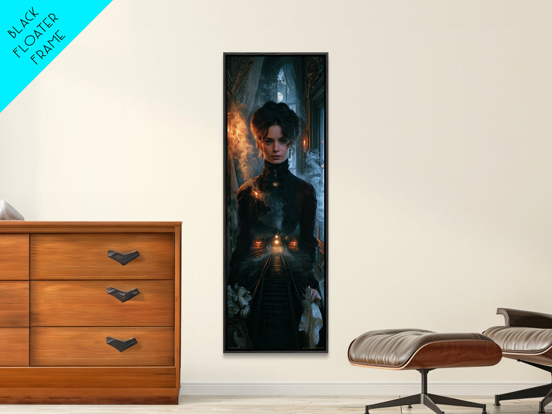 The Abandoned Train Station, Victorian Gothic Art, Tall Narrow Wall Art, Framed Canvas Print, Gothic Wall Decor, Halloween Portrait Art