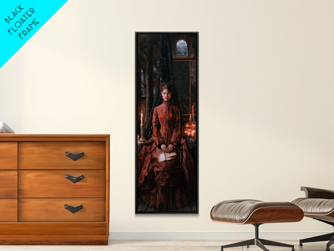 The Silent Schoolhouse, Victorian Gothic Art, Tall Narrow Wall Art, Framed Canvas Print, Gothic Wall Decor, Halloween Portrait Art