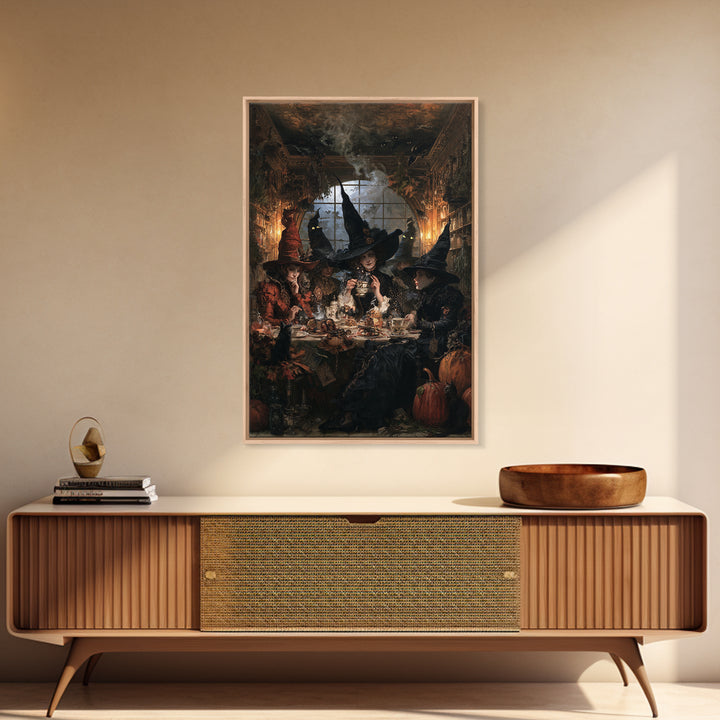 The Witches' Tea Party, Antique Gothic Portrait, Vertical Wall Art, Canvas Print, Gothic Wall Decor, Halloween Portrait Art