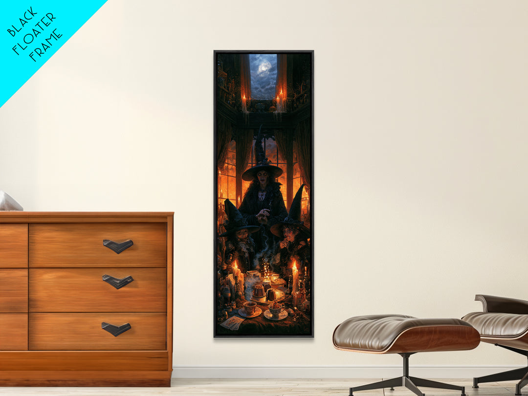 The Witches' Tea Party, Antique Gothic Portrait, Tall Narrow Wall Art, Canvas Print, Gothic Wall Decor, Halloween Portrait Art