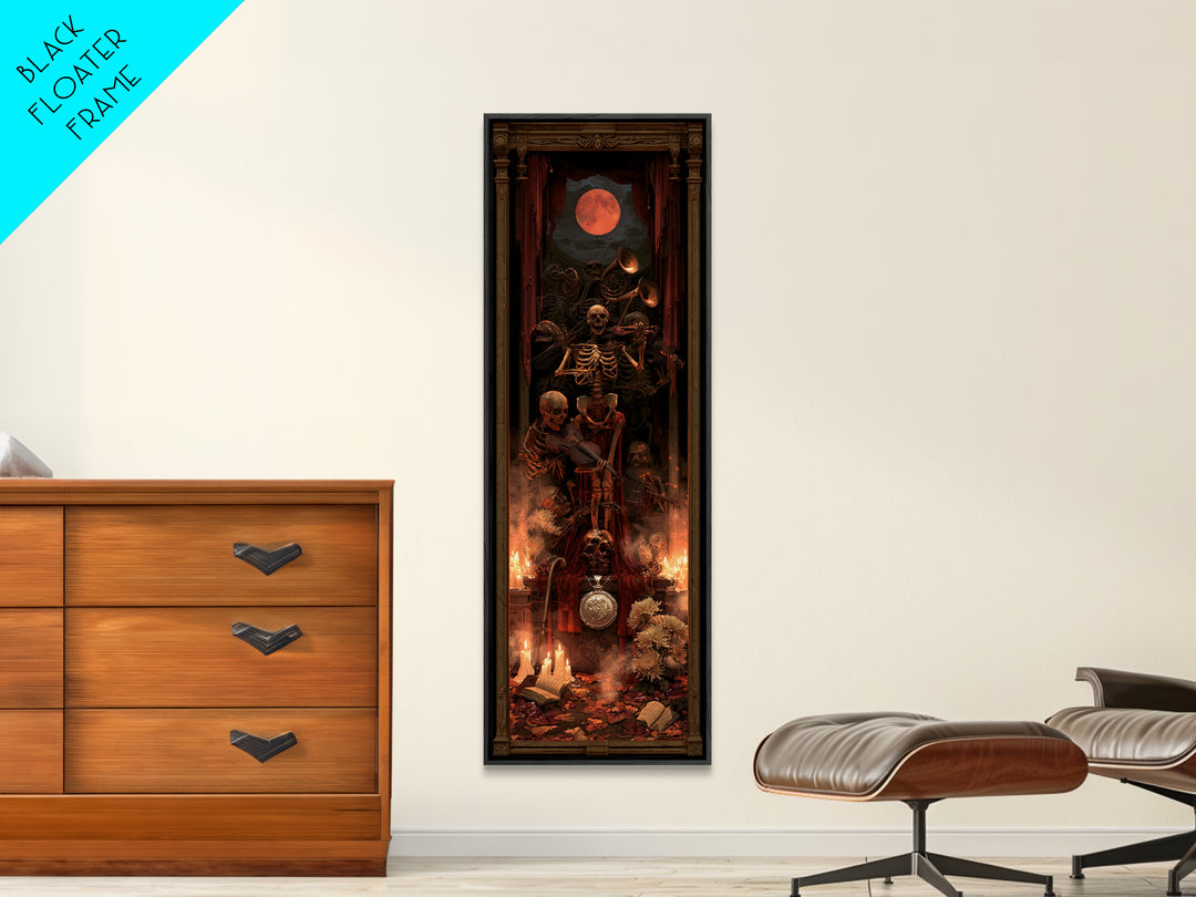 The Skeleton Orchestra, Dark Academia Wall Art, Tall Narrow Wall Art, Canvas Print, Gothic Wall Decor, Halloween Portrait Art