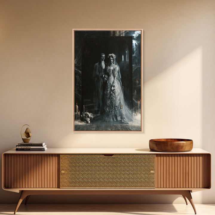 The Ghost Wedding, Victorian Horror Portrait, Vertical Wall Art, Framed Canvas Print, Gothic Wall Decor, Halloween Portrait Art